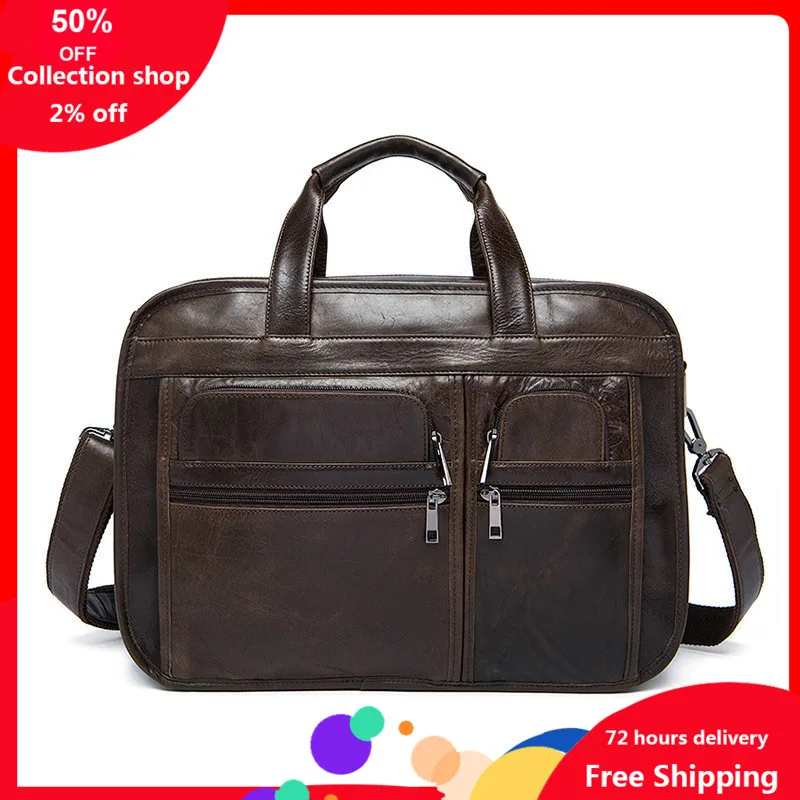 

Genuine Leather Male Layer Cowhide Man Briefcase Business Affairs Handbag Single Shoulder Satchel computer office bags for men