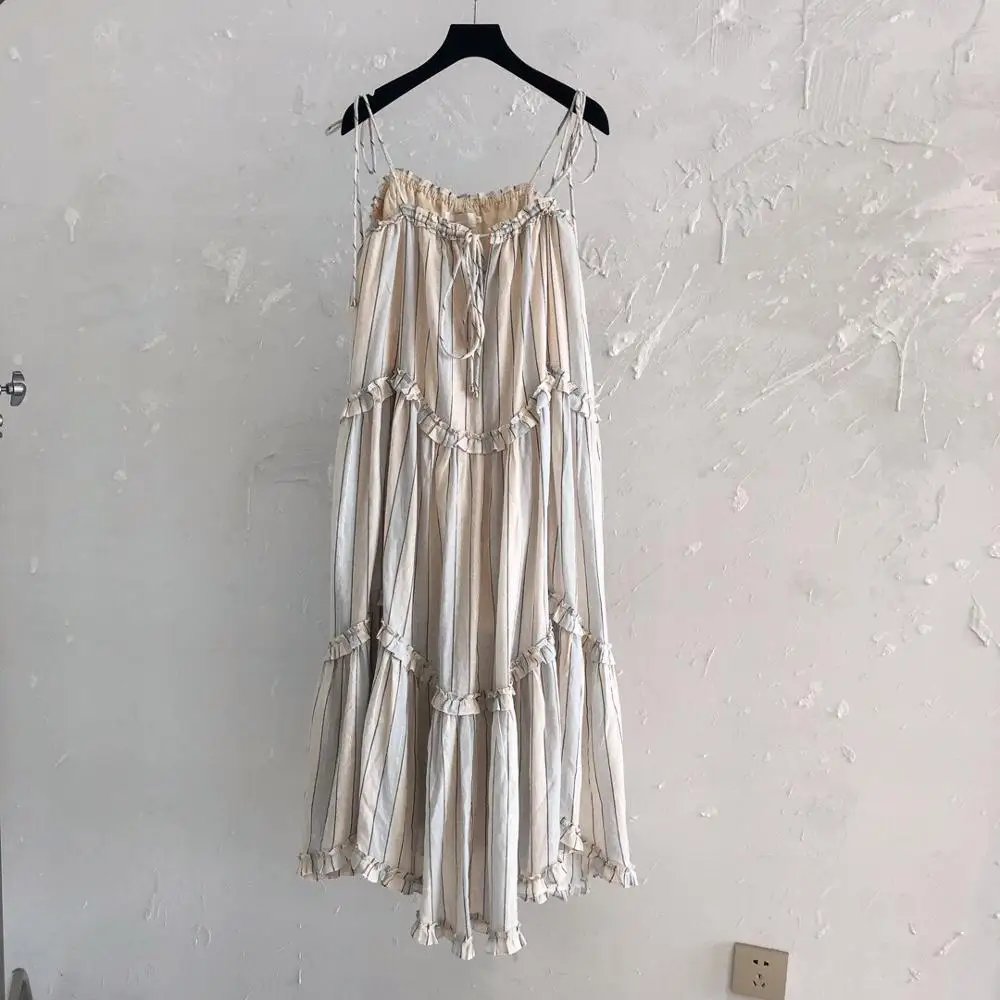 Новое поступление, летнее платье, женское сексуальное свободное платье на бретельках, модное асимметричное платье в полоску с оборками - Цвет: Многоцветный