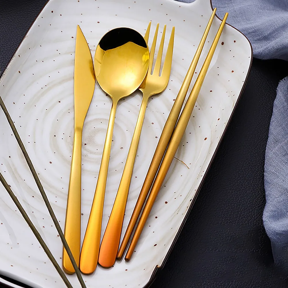 24 шт., 304, нержавеющая сталь, Западная Посуда, нордическая Западная еда, градиентный позолоченный нож для стейка, вилка, ложка, подарочный набор