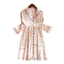 Новая весенняя Сексуальная атласная ночная рубашка с лисой, женские ночные рубашки, корейские милые розовые модные пижамы с длинными рукавами, женская одежда для сна