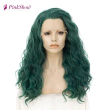 Pinkshow темно-зеленые парики глубокая волна парик фронта шнурка синтетические волосы парики для женщин термостойкие волокна