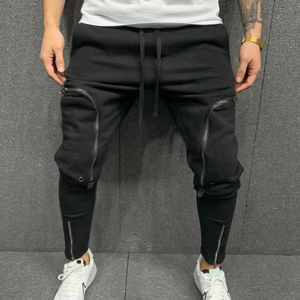 Cargo Pants Men Fashion Solid Color Drawstring Casual Multi Zippers Pockets Trousers Hip Hop Style Men Harem Pants Streetwear wide leg pants fashion pants fashionable wide leg pants