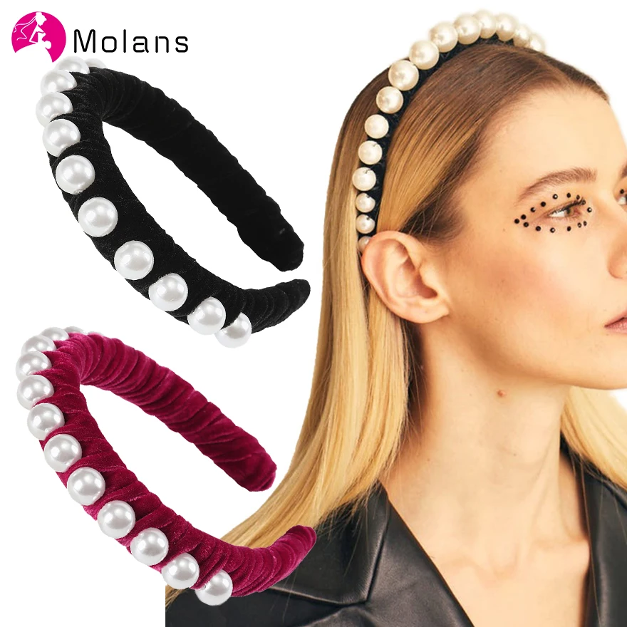 

MOLANS New Big Pearls Hairbands Winter Velvet Wrapped Non-slip Crown Women Headbands Girls Pearls Hair Accessories