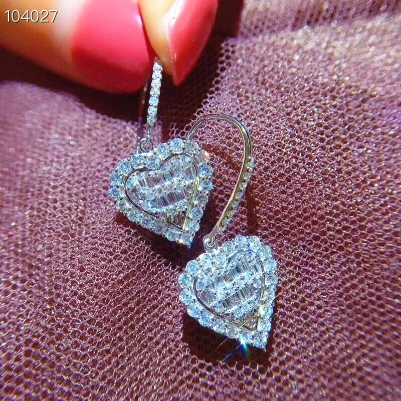 Женское сердце падение Earrring AAAAAA Cz реального 925 серебро обручальные свадебные