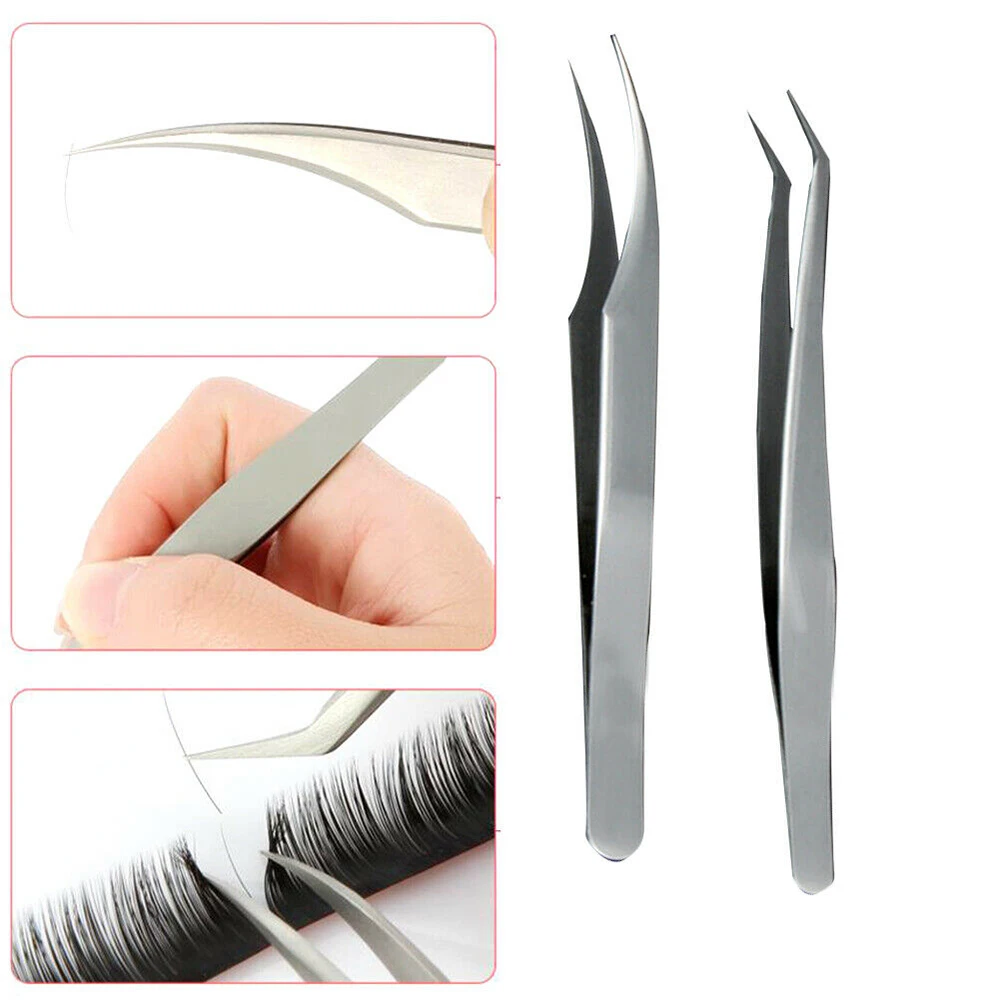 

2pcs Stainless Steel Fake Eyelash Extension Tweezers for Volume Lash Extensions Stainless steel 2019