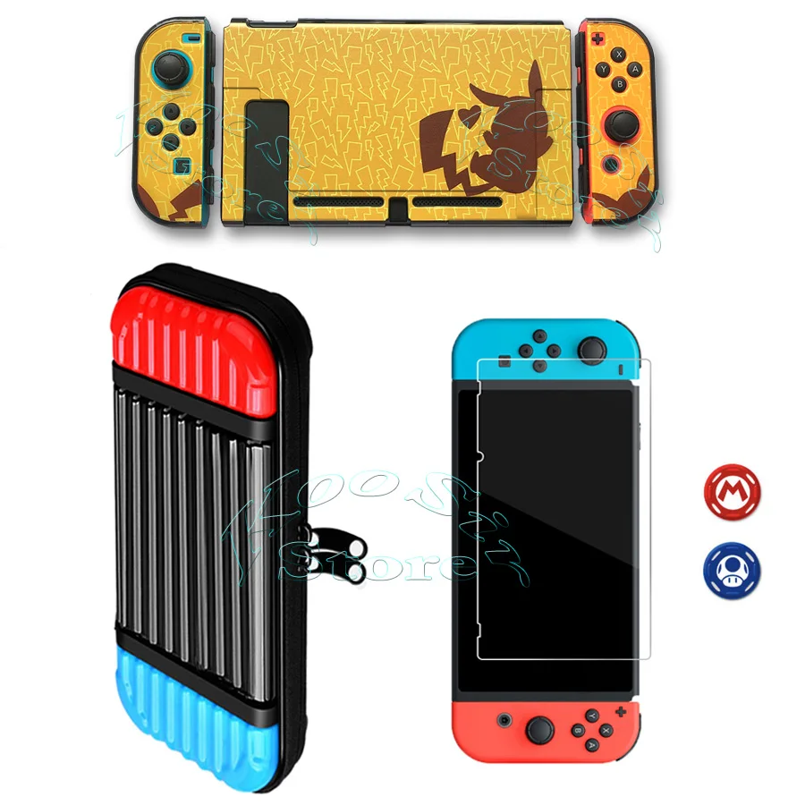 Жесткий чехол для nintendo s, сумка для переноски, защитная стеклянная пленка Nitendo Switch, цветная оболочка для nintendo Switch - Цвет: 5 in 1 Kit