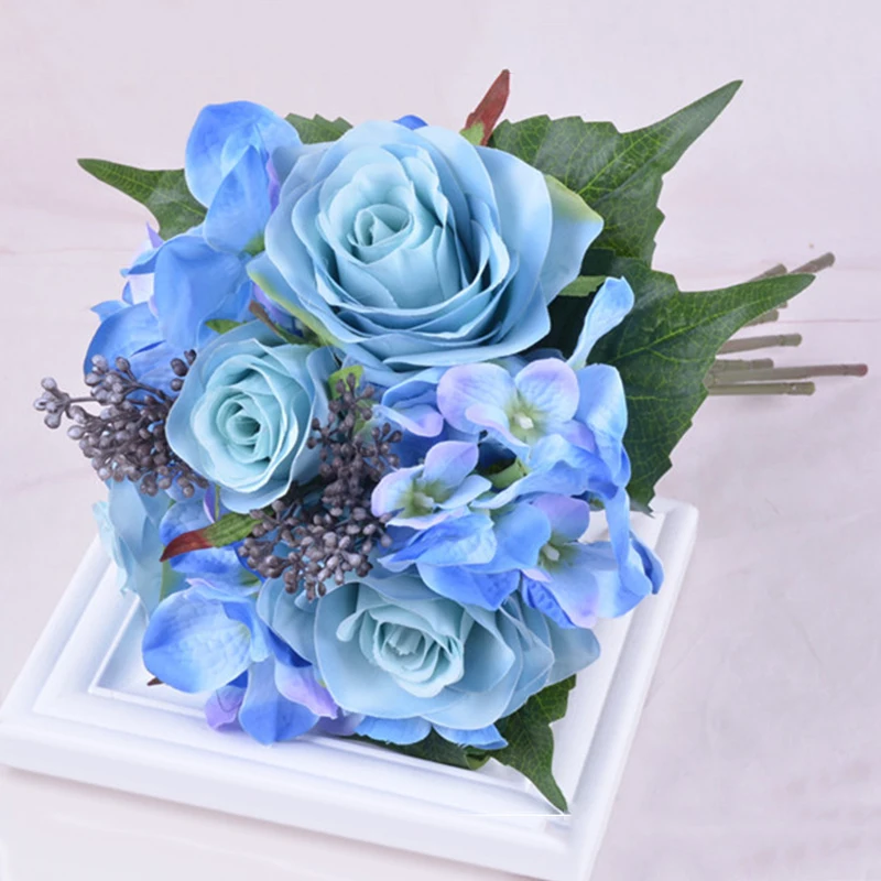 New Artificial Rose Flower Bouquet Floral Desktop Bridal Hydrangea Wedding Decor