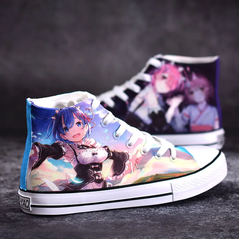 Re: Life in a different world от zero cosplay graffiti shoes Cos Rem/Ram/аниме высокие парусиновые туфли модные повседневные студенческие sh