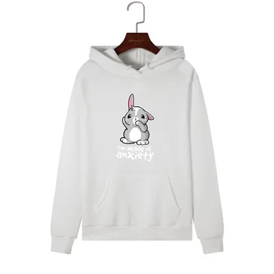 white SINGRAIN Harajuku, Женская толстовка, толстовки для девушек, большие размеры, Милый принт с кроликом, уличная одежда, топы с капюшоном, толстовки для девушек, polerones - Цвет: white