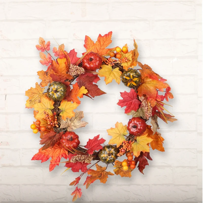 Thanksgiving Autumn Color Wreath Pumpkin Valley Spike Maple Leaf Wicks Christmas Home Window Decorations