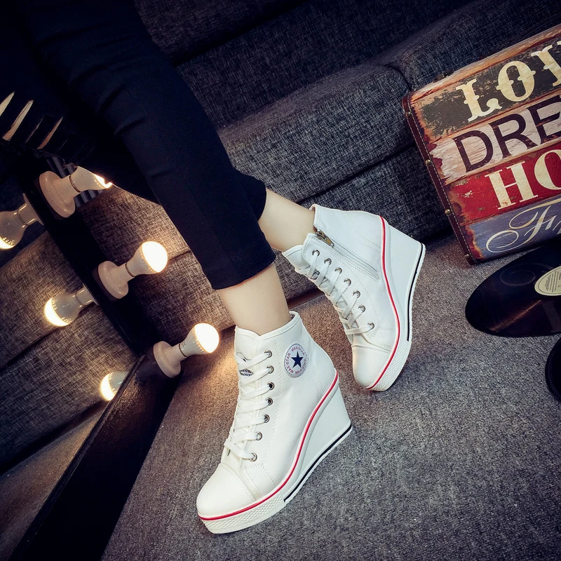 BONJEAN/Женская обувь; обувь на скрытой танкетке и невидимом каблуке; коллекция года; женская повседневная обувь; парусиновые дышащие кроссовки на платформе с высоким берцем