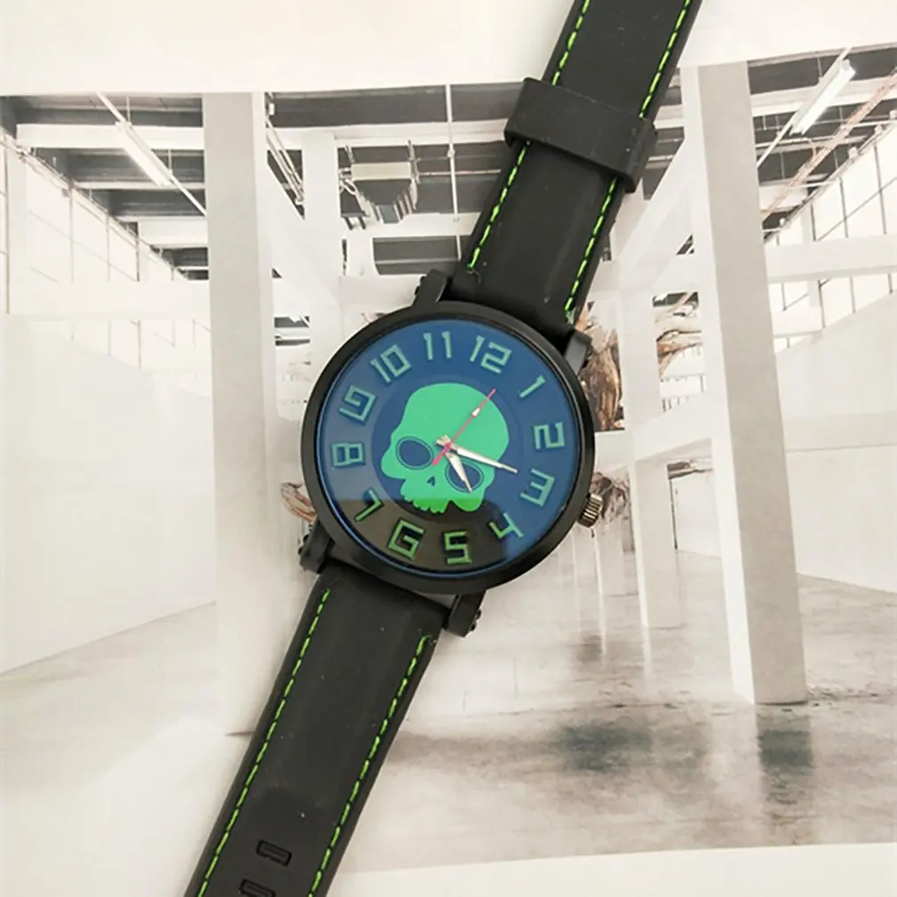 Children Ghost Head Watch Barrel Watch Silicone Band Casual Wristwatch Perfect Gift for Kids Boys Girls - Цвет: Зеленый