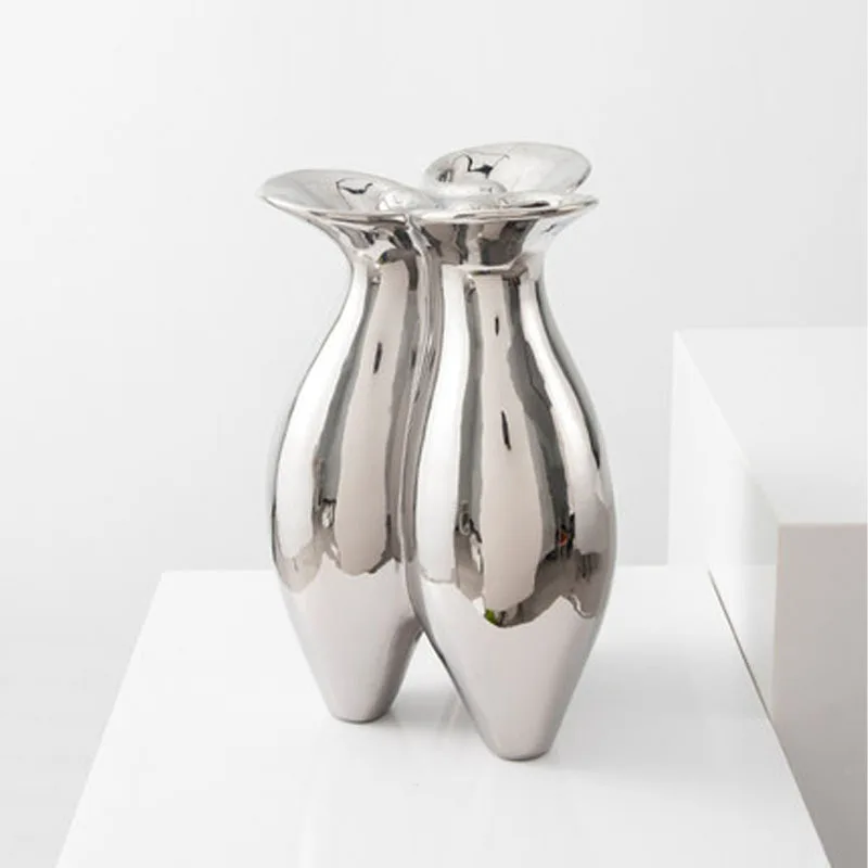 

Light Luxury Modern Simple Plating Ceramic Vase Decoration Home Adornment Living Room Bedroom Desktop Dried Flower Ornaments