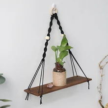 

Black Wood Hanging Wall Shelf Boho Home Decor Candle Holder Macrame Storage Shelves For Bedroom Bathroom Living Room