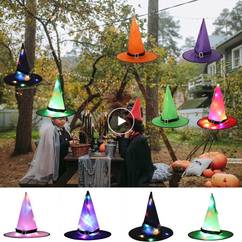 Halloween Decoration Witch Hat LED Lights Home Party Decor Supplies Outdoor Tree Hanging Ornament Diy Yard Art Dropshippomh 2022