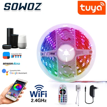 

5m 10m WiFi LED Strip Light RGB Waterproof SMD 5050 DC12V rgb String Diode Flexible Ribbon WiFi Contoller+EU plug