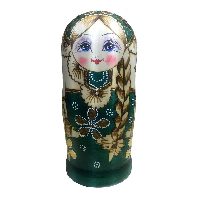 7Pcs/Set Braided Hair Girl Wooden Russian Nesting Dolls Matryoshka Toy Kids Gift 5