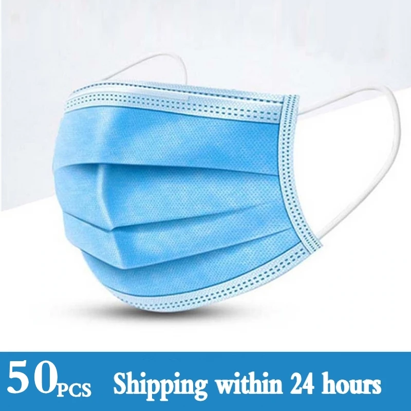 

50 pcs/Bag 3 Layer Non-woven Dust Mask Thickened Disposable Mouth Mask Features as KF94 FFP2