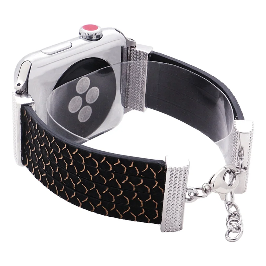 As picture Lureen кожаный ремешок для наручных часов iwatch, 38, 40, 42/44 мм, ремешок для часов, с рисунком в виде водной ряби узор черный кожаный подарок для Для мужчин Для женщин - Цвет ремешка: As picture