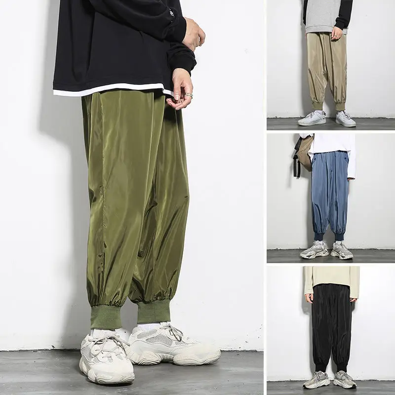 

Summer Ice Silk Pants Men's Fashion Solid Color Thin Casual Pants Men Streetwear Wild Loose Hip-hop Harem Pants Mens M-3XL