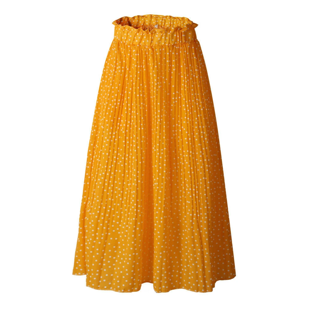 Модные, вечерние, женские, повседневные, летние, в горошек, пляжные, Midiskirt, Свинг, Женская юбка, пятнистая, праздничная, плиссированная, с цветочным рисунком