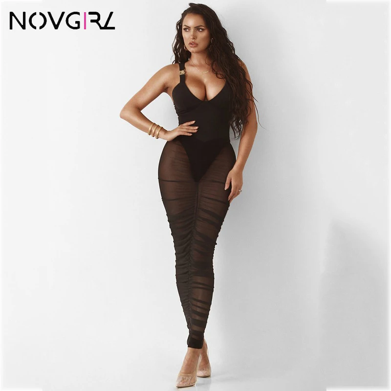 Novgirl/красные сетчатые длинные юбки для женщин, прозрачные Облегающие юбки с рюшами, сексуальные макси юбки, вечерние юбки-карандаш для ночного клуба, Mujer