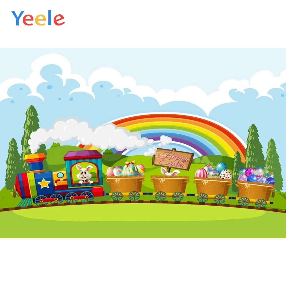 

Spring Easter Train Rainbow Rabbit Baby Shower Birthday Vinyl Backdrop Photography Background For Photo Studio Photophone Shoot