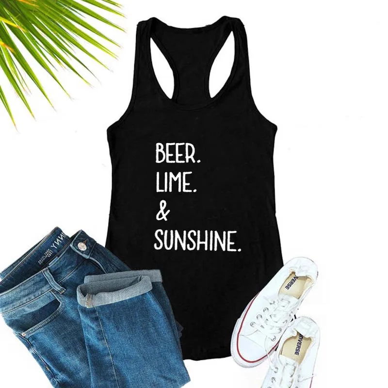 Beer Lime Sunshine безрукавки женские забавные с буквенным принтом белый жилет Летний без рукавов сексуальные топы RACER BACK вечерние рубашки Прямая поставка