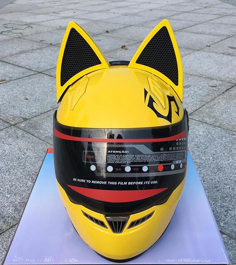 Крутой желтый шлем с ушками для автомобильных гонок, противотуманный шлем для всего лица, шлем для мотоциклистов, мотоциклетный шлем, маска для всего лица lovel