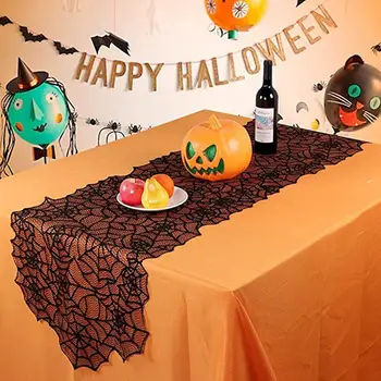 

QIFU Spider Web Black Lace Table Runner Cloth Decor 2020 Halloween Party Decor for Home Horror House Haloween Party Supplies