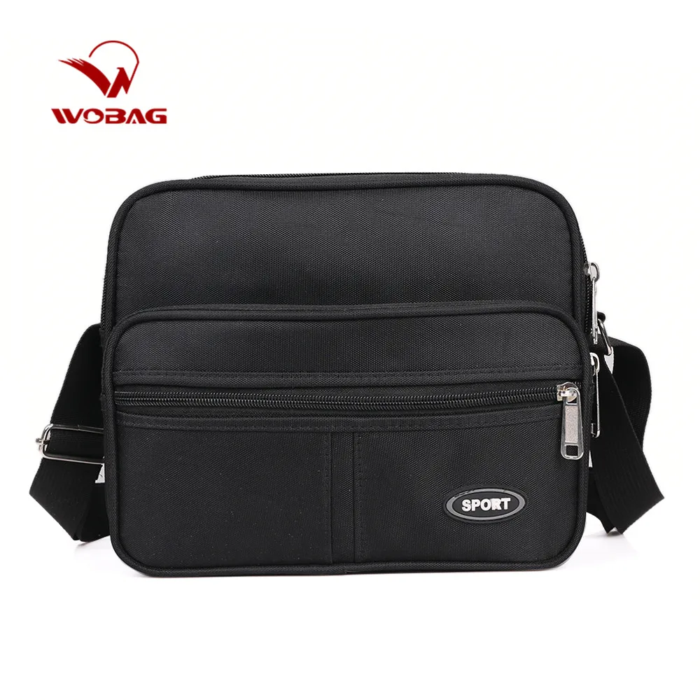 

Men Black Solid Color Cross Section Multifunction Nylon Shoulder Bag Multiple zipper Casual Computer Bag