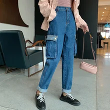 Плюс размеры для женщин в винтажном стиле; Узкие женские брюки с высокой талией джинсы Mujer весна-осень femme feminino карман джинсовые брюки женские A5724