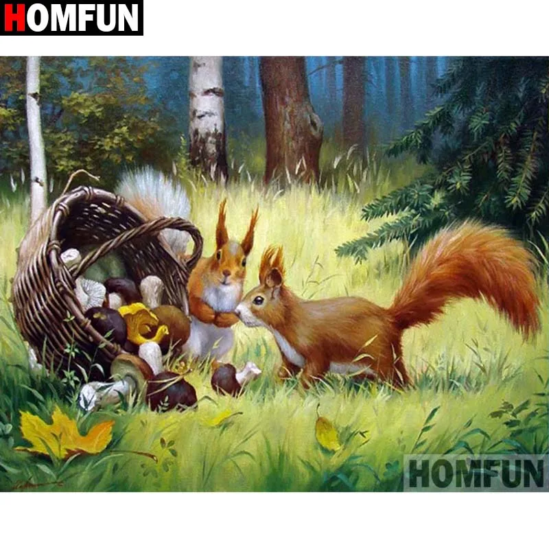 

HOMFUN "Squirrel mushroom" Diamond Painting 5D Full Square/Round Drill Home Decor DIY Diamond Embroidery Cross Stitch A27474