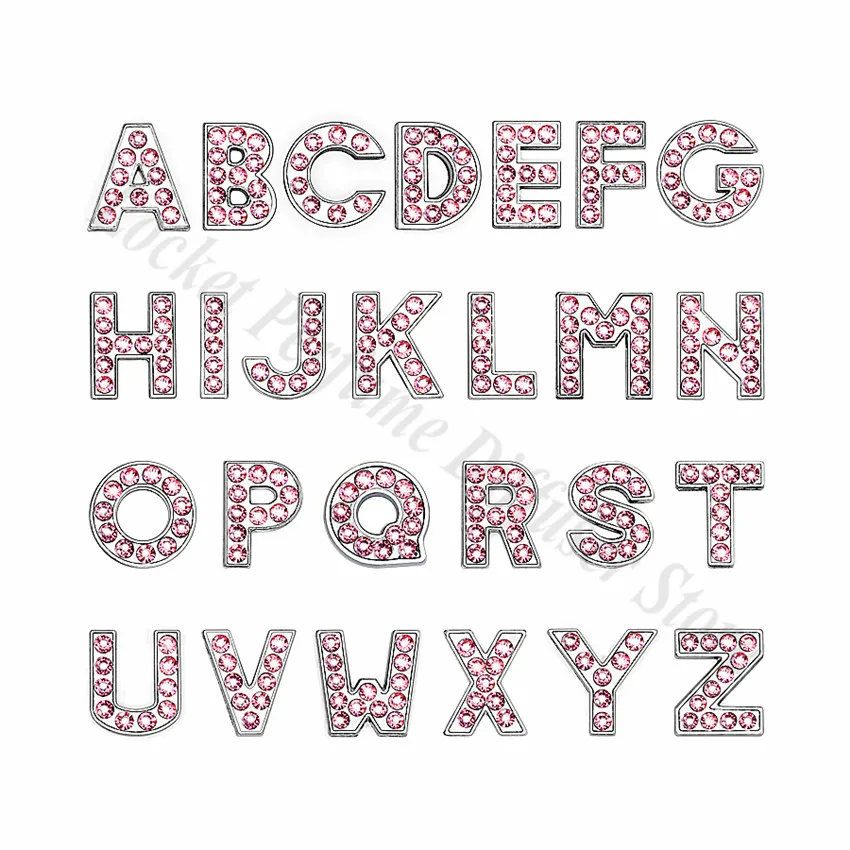 A-Z 8mm Pink Full Rhinestone Slide Letters For Bracelet Making Alphabet DIY Wristband Pet Collar Keychain Jewelry Women Gift 1pc letter bead jewelry