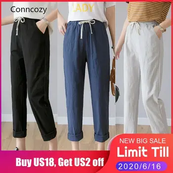 

Hot Cotton Linen Ankle Length Pants Women Spring Summer Casual Trousers Casual Harem Women's Trousers High Waist Bottom Pants
