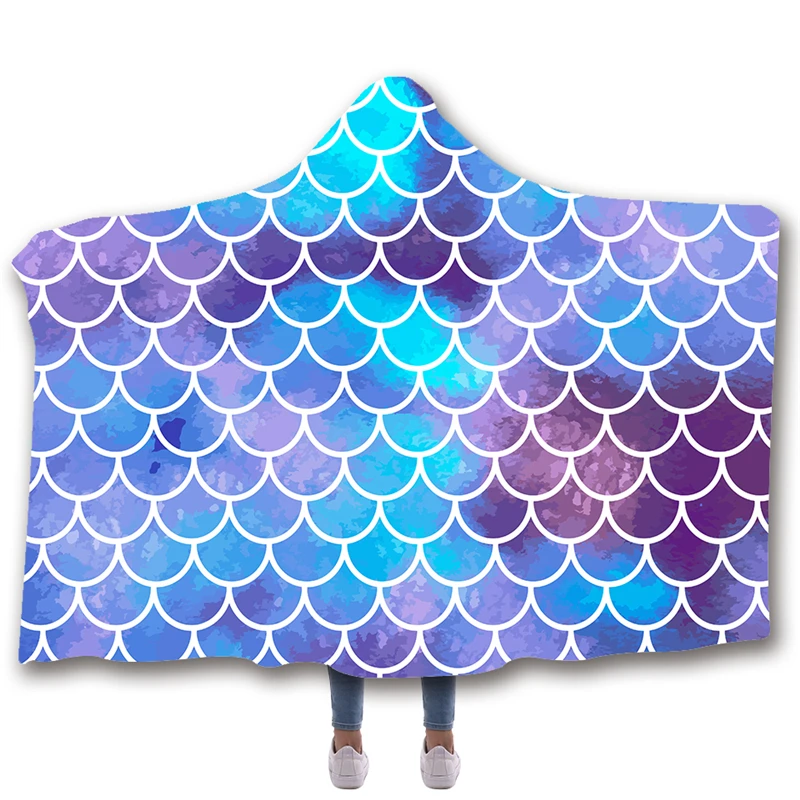 Animal-Mermaid-Printed-Hooded-Blanket-For-Adults-Kid-Bad-Sofa-Warm-Wearable-Fleece-Woman-Throw-Blankets