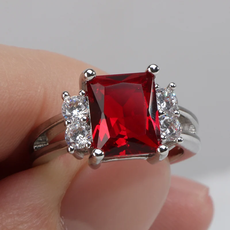 Silver Ring Silver Rings Gemstone Ring Natural Stone Ring Cellacity Silver 925 Ring for Women Rectangle Gemstones Fine Jewelry Geometry White Red Zircon Trendy Female Accessory for Party
