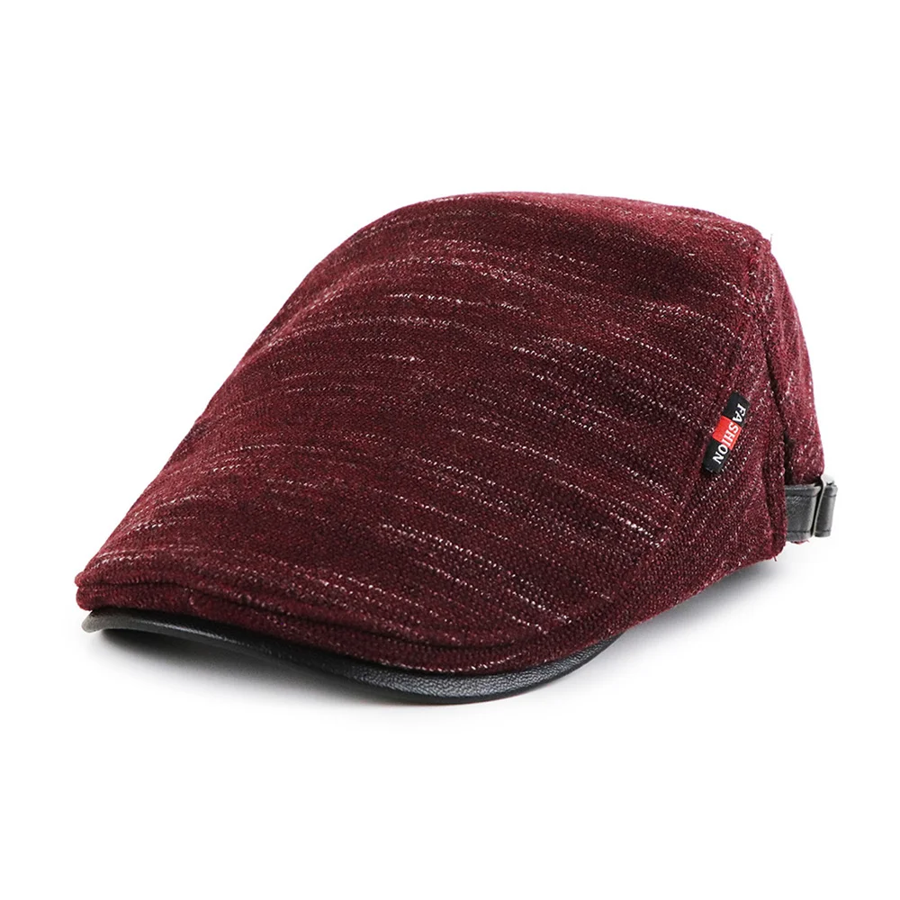 JAMONT классические вязаные шапки для газетчиков для мужчин осень-зима кепи в таксистском стиле мужские шапки-береты на открытом воздухе теплая плоская кепка для гольфа - Цвет: claret