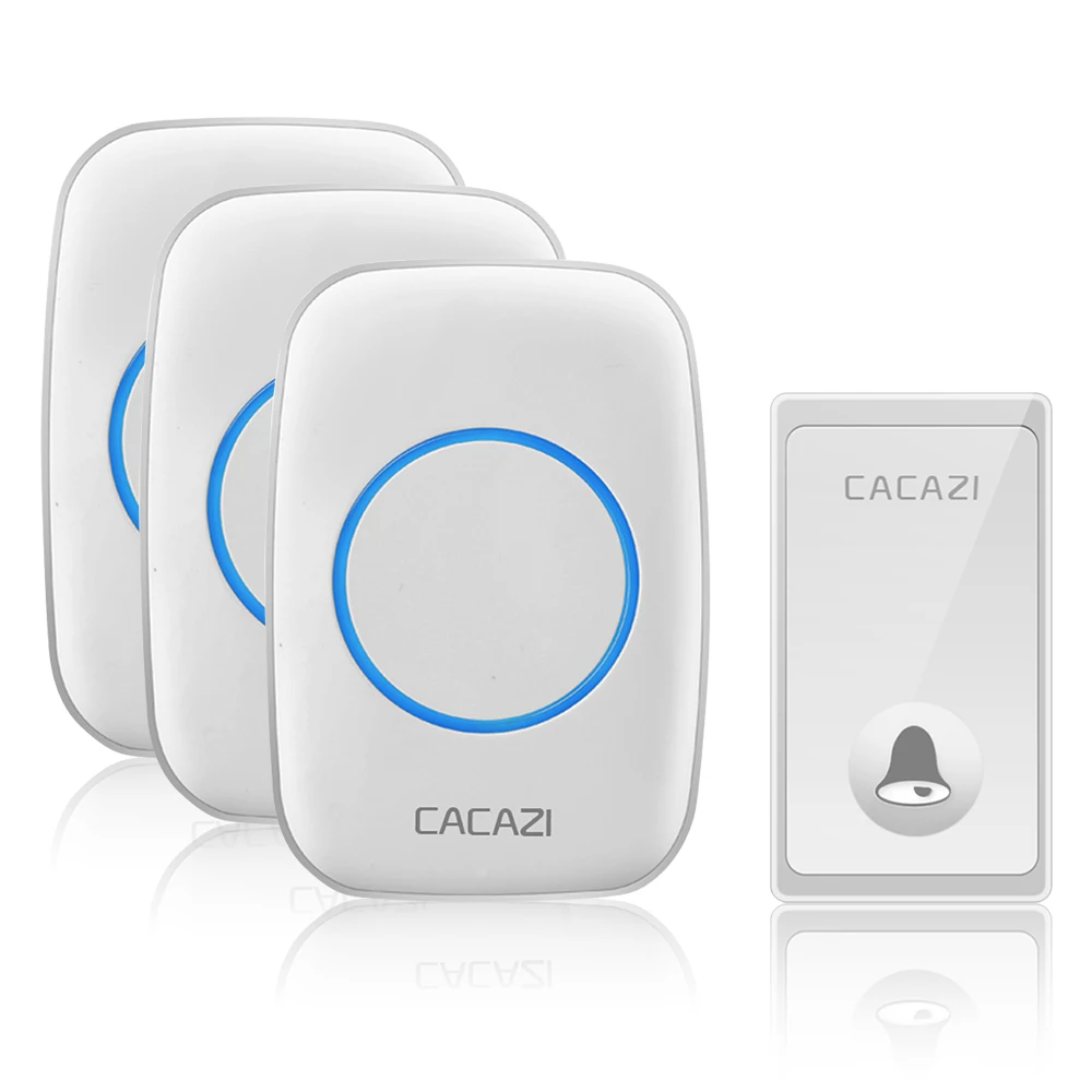1 button 3 receiver CACAZI автономный беспроводной дверной звонок без батареи Водонепроницаемый светодиодный дверной звонок с вилкой US EU Домашний Беспроводной дверной звонок 1 2 кнопки 1 2 приемника - Цвет: 1 button 3 receiver