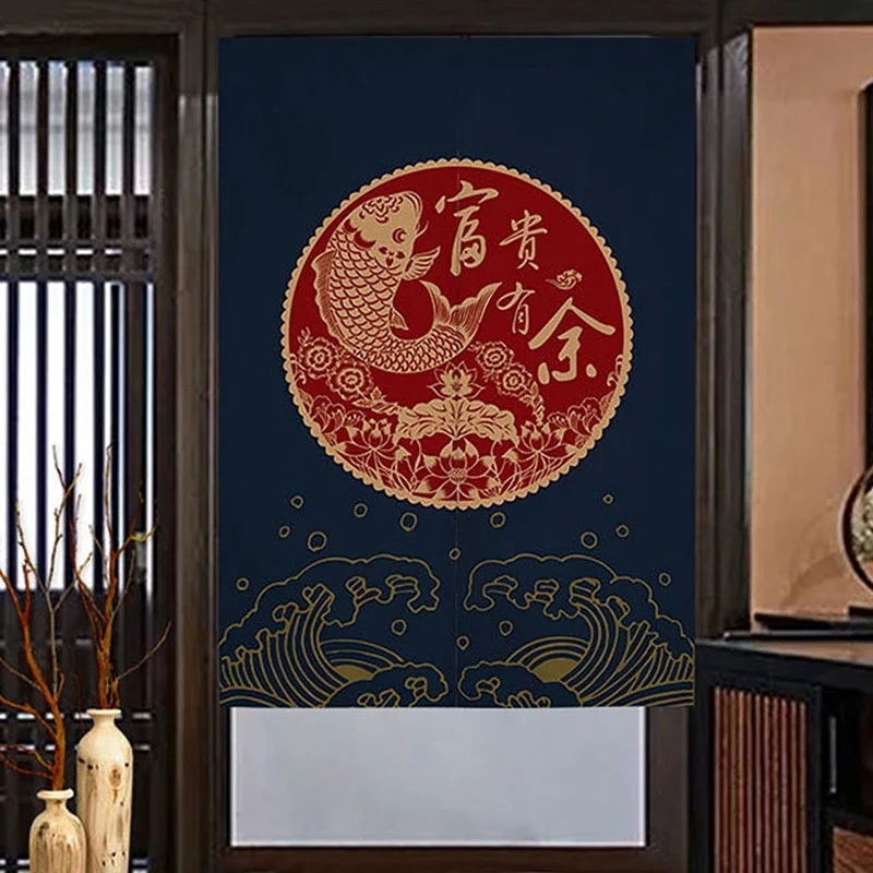 Japanese Split Door Curtain Chinese Koi Printed Partition Kitchen Hanging Short Curtain Bedroom Restaurant Entrance Decor DrapesJapan Style Cartoon Door Curtain For Bedroom Kitchen Bathroom Door Curtains Printed Partition Hanging Curtains Free Perforated