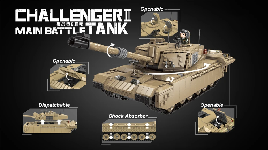XINGBAO 06033 Военная серия 1441 шт. главный боевой танк Challenger II, набор строительных блоков, кирпичные модели, рождественские игрушки для мальчиков