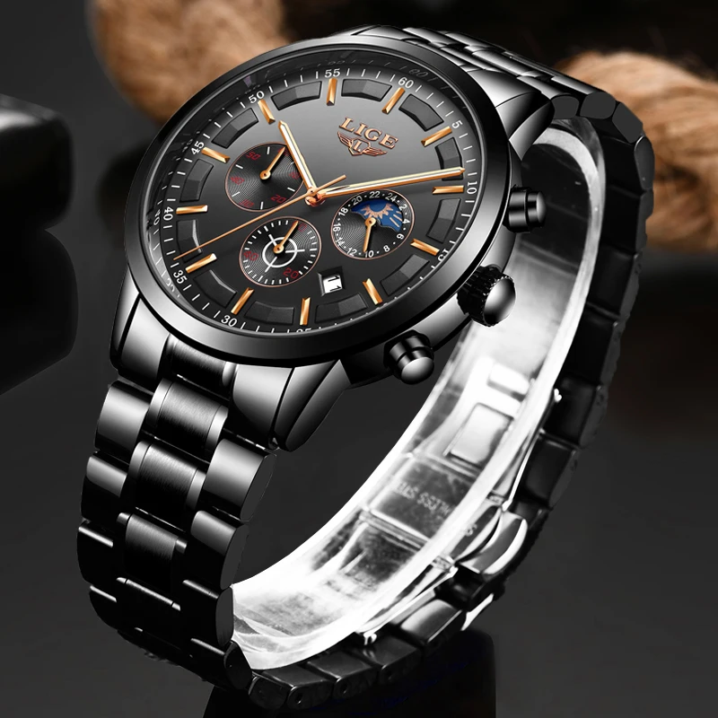 New Fashion Mens Watches Lige Top Brand Luxury Business Watch Men Stainless Steel Waterproof-4