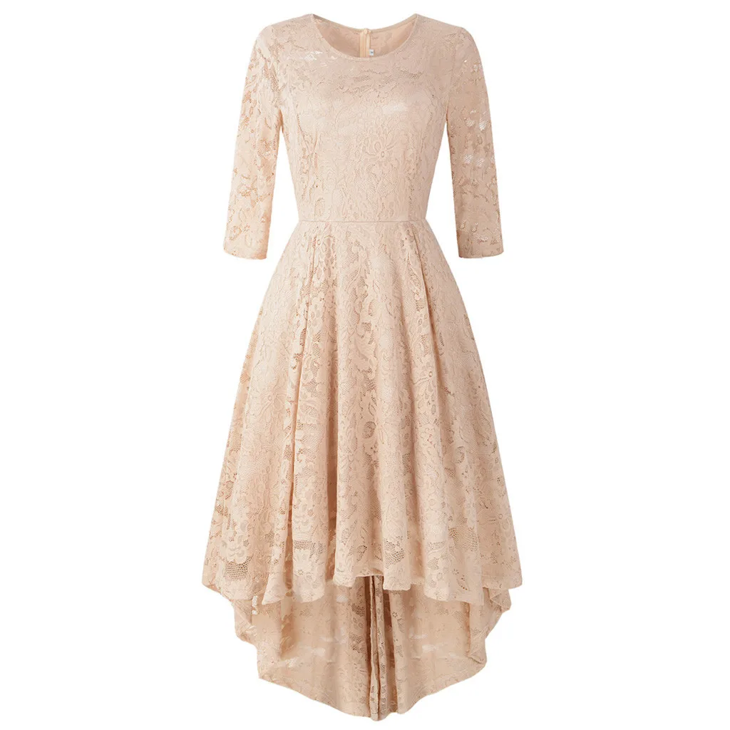 Lace Dress Women Vintage Half Sleeve Fancy Party Dress Elegant Solid Lace Hollow Out Dress Princess Dress Femme Vestidos T3