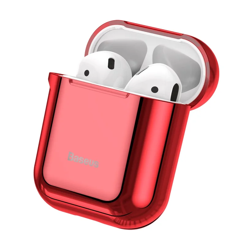 red Чехол Baseus с блестящим покрытием для AirPods 2, портативный защитный чехол для наушников Air pods 1, спортивный чехол с защитой от потери - Цвет: red