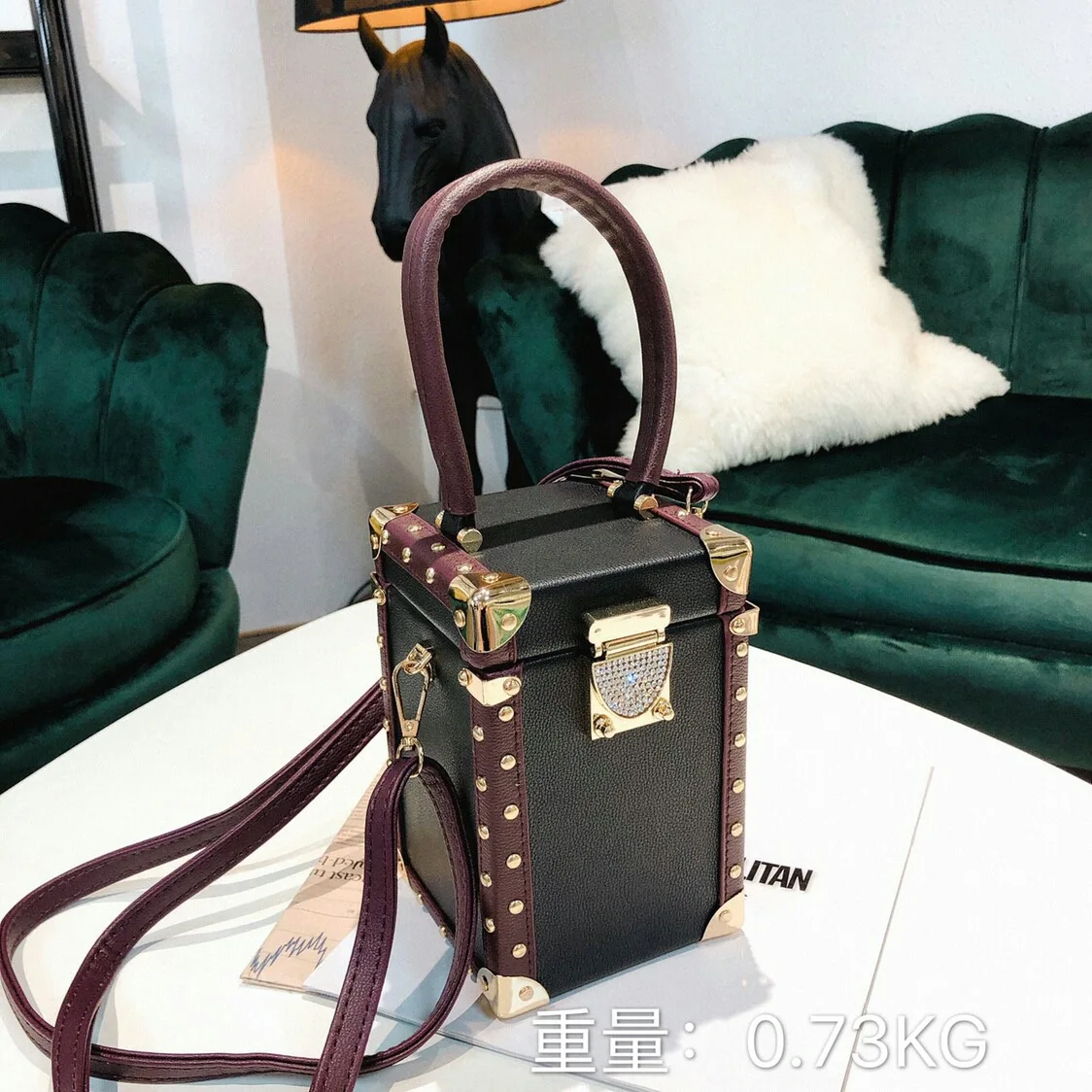 

Contrast Color Women Box Bags Rivet Diamond Lock Shoulder Bag Famous Designer Messenger Bag Female Handbags Sac A Main