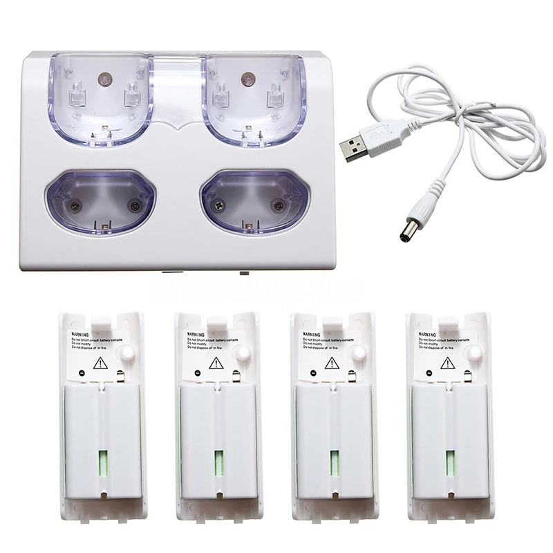 4x 2800mAh Replacement Rechargeable Battery Pack Charger Dock Station for Nintendo Wii Remote | Электроника