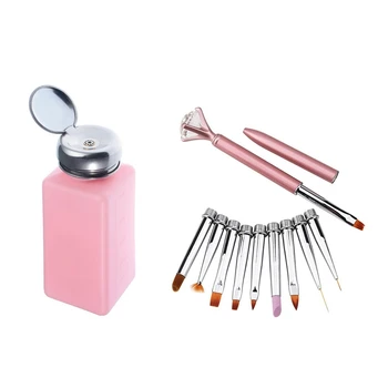 

1 Pcs for Nail Art Polish Remover 200ML Bottle & 1 Set Nail Brush Set for UV Gel Acrylic Nail Polish Painting Brush