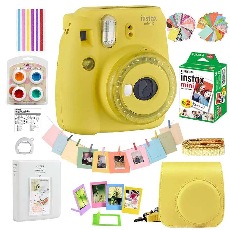 Yellow Set Винно-желтый Fujifilm Instax Mini пленочная камера+ 20 листов мини 9 белых пленок бумага+ Чехол-сумка+ альбом+ объектив крупным планом+ рамки - Цвет: Yellow Set