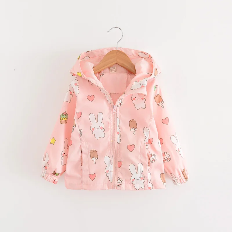 Весенне-осенняя одежда для девочек в европейском и американском стиле; пальто с капюшоном и рисунком кролика; детская ветровка; плащ;
