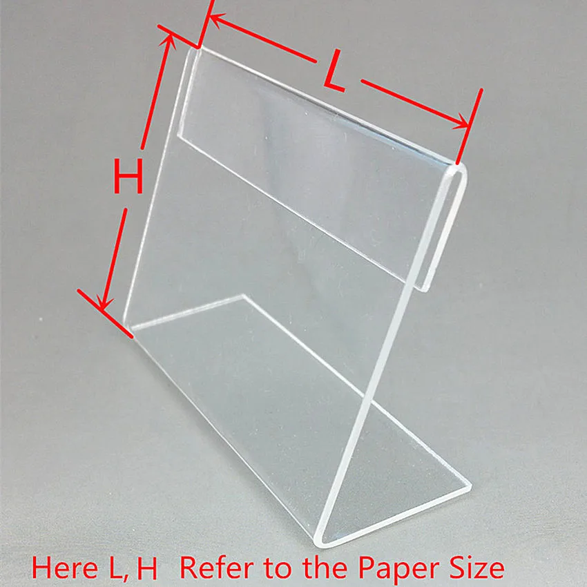 T2mm Small Plastic Acrylic L Stand Sign Display Price Card Tag Table Label Holders Paper Promotion Clear Horizontal 50pcs